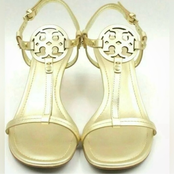 EUC Tory Burch Miller Gold Wedge Sandals - Size: 10.5 with box & bag, wore once. - Picture 2 of 6
